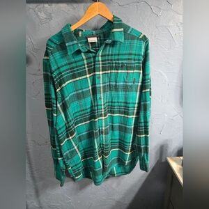Columbia Green Teal Blue Plaid Button Down Shirt Sz XLT